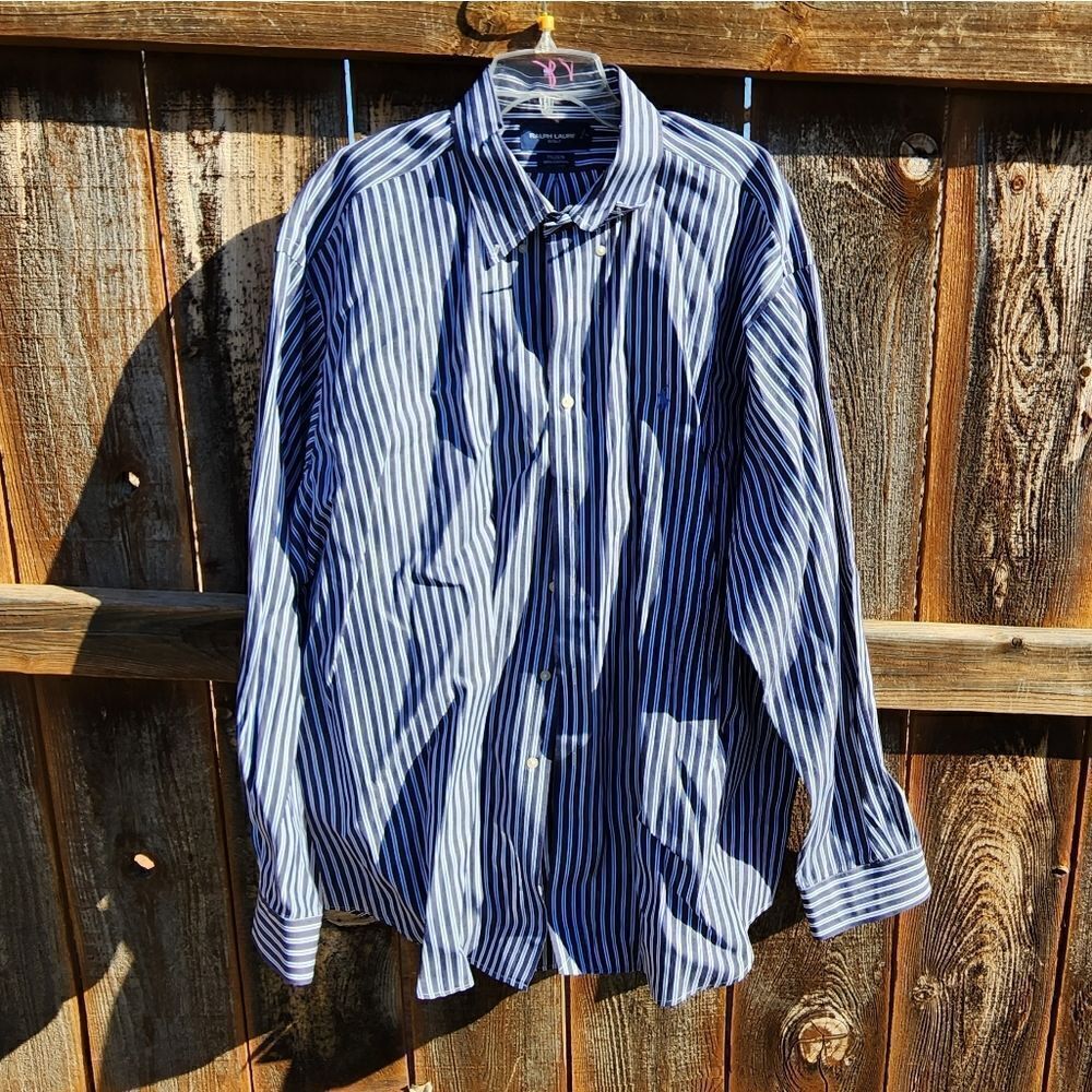 Ralph Lauren Golf Tilden Men Long Sleeve Navy Striped Cotton Shirt Size XXL